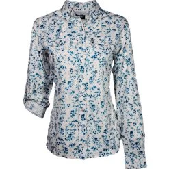 HOOey Ladies Sol White Floral Pattern Long Sleeve Button Down