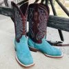 Tanner Mark Women's Turquoise Rough Out Square Toe Boots -Cowboy Store TML207094a
