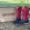 Olathe Black & Red Smooth Ostrich Boots -Cowboy Store olatheblkred1